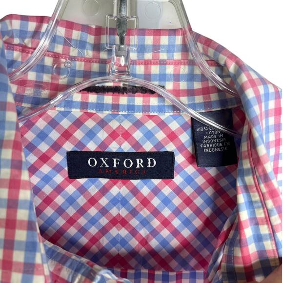 Oxford America Button Down Shirt Mens Large Multi Color Gingham Classic Preppy - Picture 2 of 11